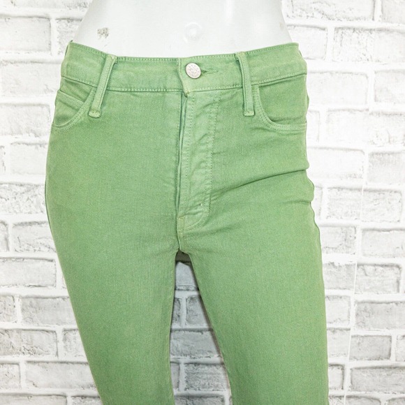 MOTHER Green Women's Jeans Mariposa Raw Hem Slim Skinny 26 Denim Button Fly Lime - Picture 9 of 10